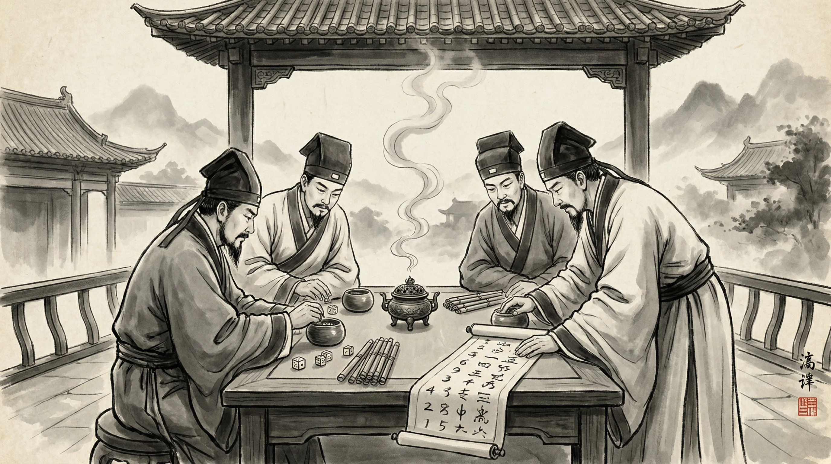 南宫28五子棋博弈水墨画