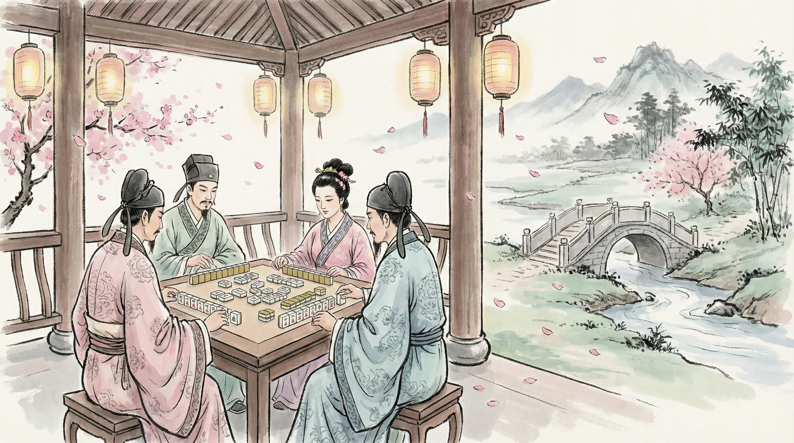 南宫28麻将雅集水墨画