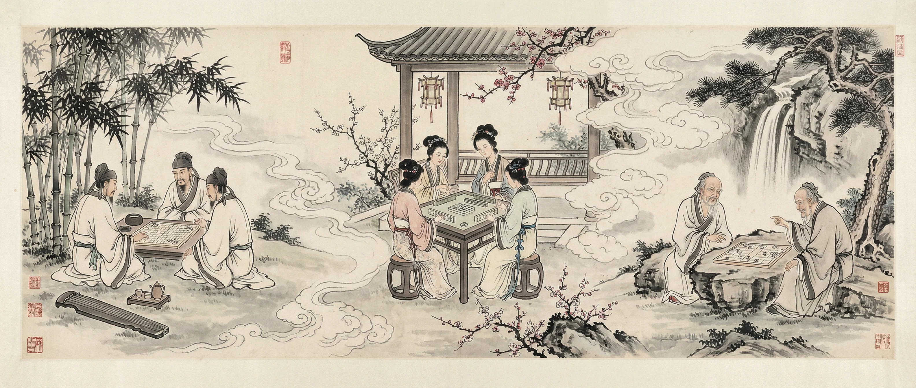 南宫28象棋楚河汉界水墨画