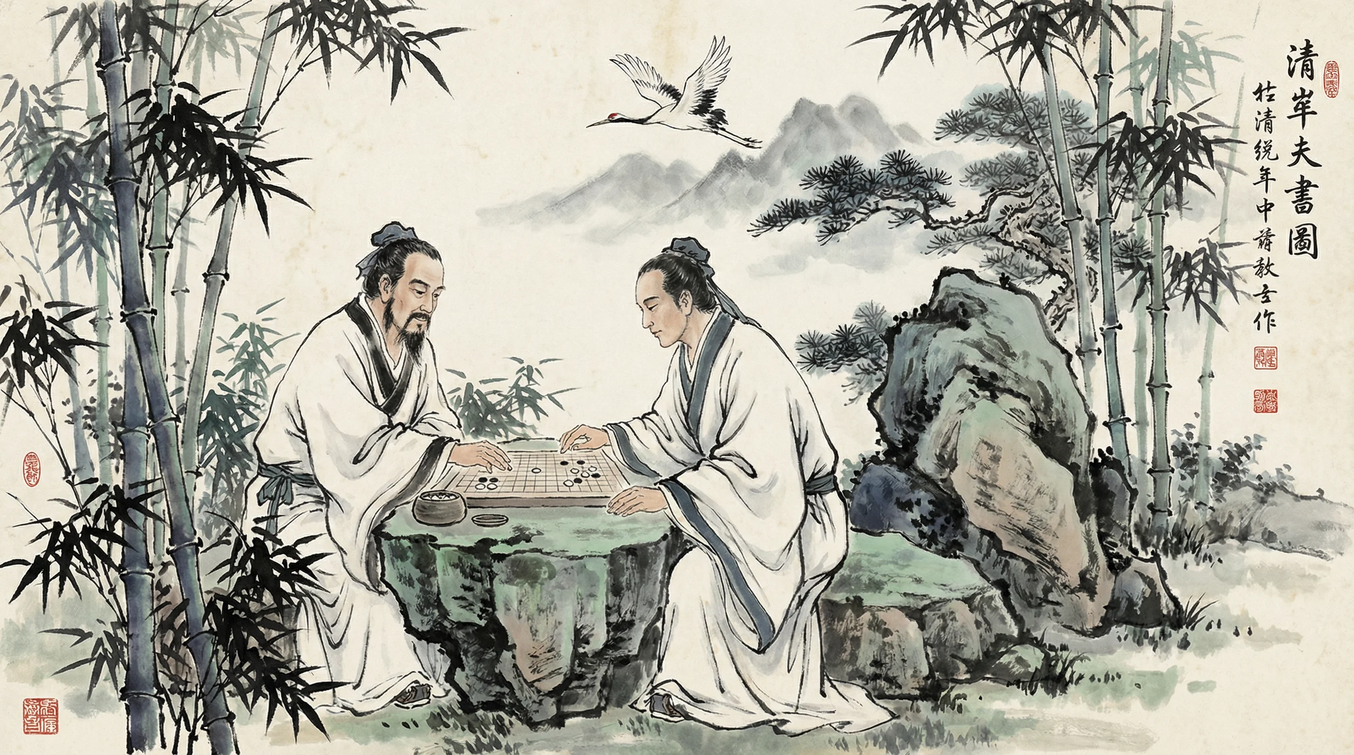 南宫28围棋对弈水墨画